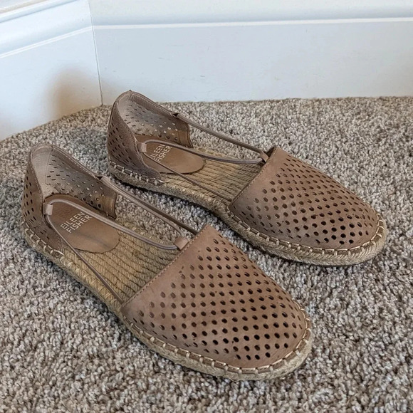 Eileen Fisher Lee Perforated Tan Suede Espadrille sz 7 - Picture 1 of 6